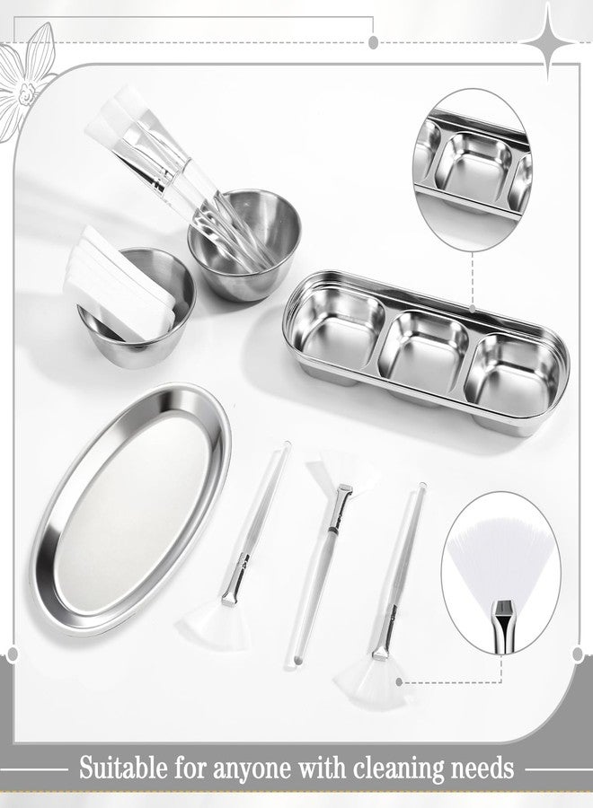 LemonRoad 25 Pcs Esthetician Facial Supplies Set, 3 Stainless Steel Mixing Bowls, 2 Serving Trays, 6 Brushes, 2 Hairbands, 12 Compressed Sponges for Women Facial Mask Spa Home Use (Silver) - Image 3